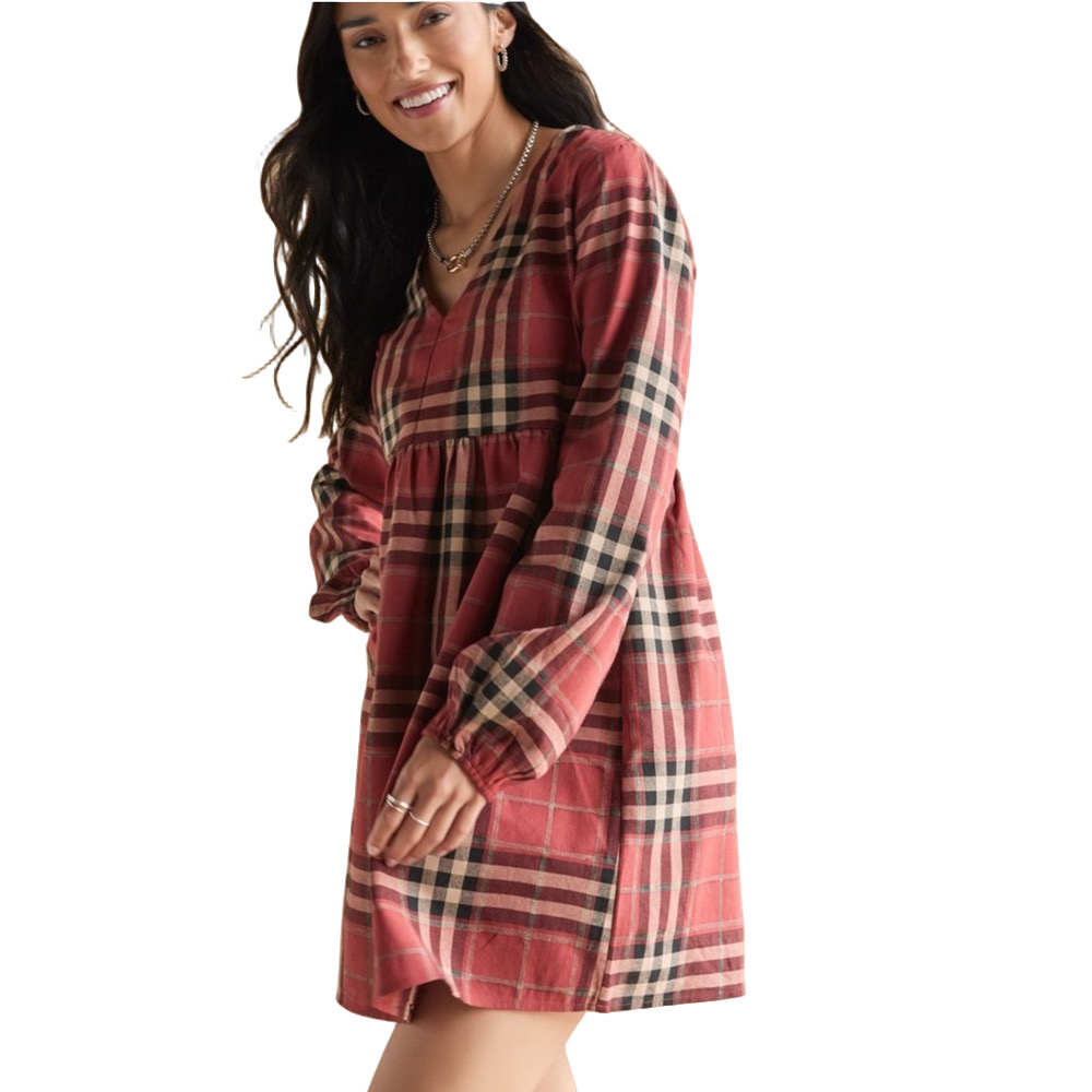 Mi Ami for Francesca’s brown V-Neck plaid a line dress size XS GUC..